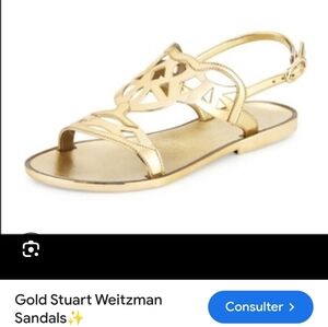 Stuart Weitzman Metallic Gold Slingback Sandals Sz 9 Excellent Condition